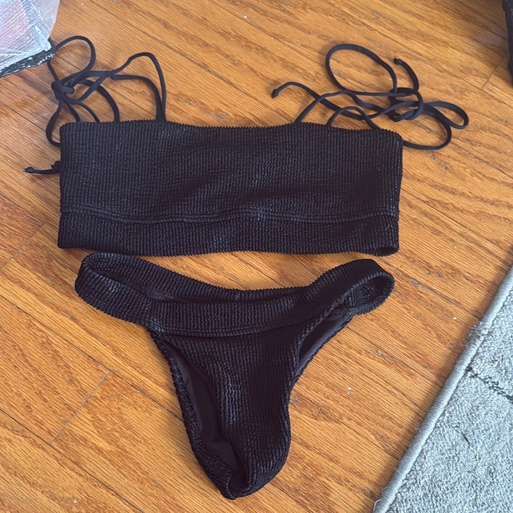 Frankie's Bikinis Black Textured Bikini Set